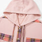 Waffle Knit Plaid Patchwork Drawstring Hooded Shacket