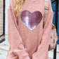 Valentine’s Day Sequin Heart Round Neck Long Sleeve Sweatshirt