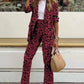 Two-Piece Leopard Pattern Pants Suit—Small-3XL