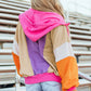 Drawstring Color Block Zip Up Long Sleeve Hoodie