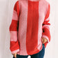 Color Block Round Neck Long Sleeve Sweater