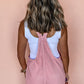 Pink Solid Color Knot Straps Denim Romper with Pockets