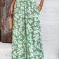 Devine Smocked Printed Wide Leg Pants with Pockets