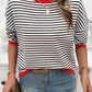 Devine Striped Round Neck Dropped Shoulder Sweater