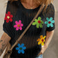 Flower Round Neck Half Sleeve Knit Cover Up