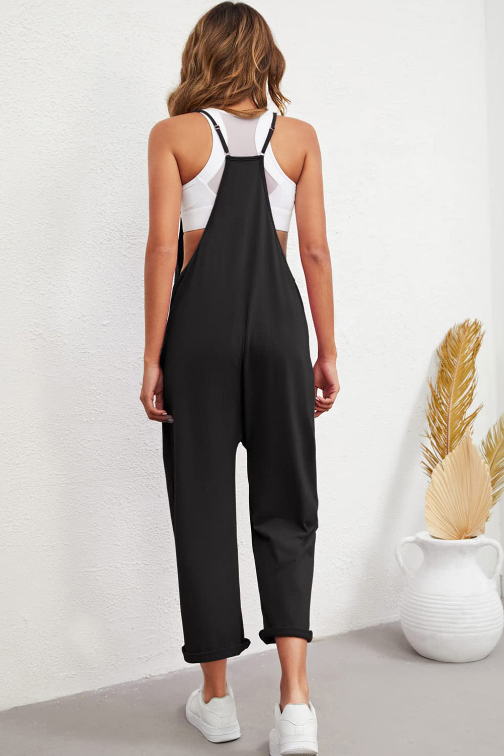 Pocketed Adjustable Spaghetti Strap Straight Leg Jumpsuit