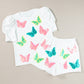 White Colorful Sequin Butterfly Puff Sleeve Top Shorts Set