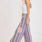 Umgee Peace Sign Patch Striped Wide Leg Pants