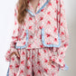 Valentine’s Day Frill Strawberry Print Flounce Sleeve Top and Shorts Lounge Set