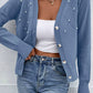 Beaded V-Neck Button Up Long Sleeve Cardigan