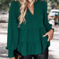 Perfee Notched Neck Lantern Sleeve Blouse