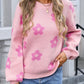 Angel Wings Flower Round Neck Dropped Shoulder Sweater