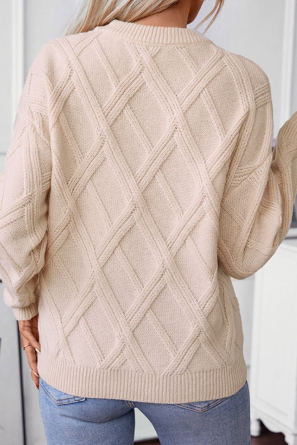 Plaid Pattern Textured Tone-on-Tone Sweater