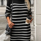 Striped Mock Neck Long Sleeve Mini Dress