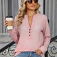 Striped Notched Long Sleeve T-Shirt