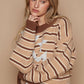 POL Star Patch Stripe Round Neck Sweater