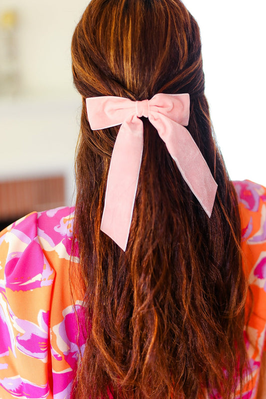 Soft Pink Velvet Barrette Clip Bow