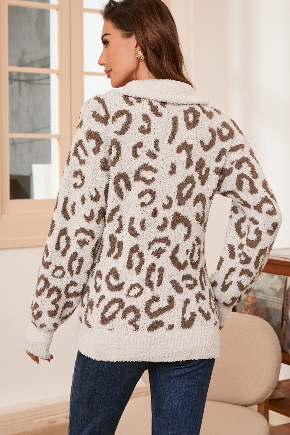 Leopard Half-Zip Up Sweater