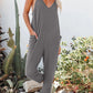 Textured Sleeveless V-Neck Pocketed Casual Jumpsuit