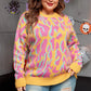 Plus Size Contrast Round Neck Long Sleeve Sweater