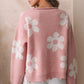 Pearl Trim Flower Round Neck Sweater