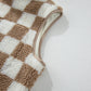 Khaki Checkered Sherpa Collared Jacket Vest