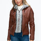 YMI Faux Layered Double-Zipper Jacket with Fuzzy Hood