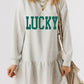 White St Patricks LUCKY Graphic Long Sleeve Ruffle Hem Mini Dress