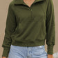 Sea Green Fleece Lined Zip Up Stand Collar Thumbhole Sleeve Sweatshirt