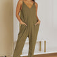 Textured Sleeveless V-Neck Pocketed Casual Jumpsuit