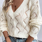 Openwork V-Neck Long Sleeve Sweater