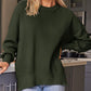 Slit Round Neck Dropped Shoulder Sweater