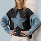 Double Take Raw Edge Star Contrast Sweatshirt