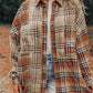 Khaki Plaid Colorblock Patchwork High Low Shacket