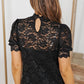 Lace Scalloped Short Puff Sleeve Top