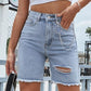 Distressed Raw Hem Denim Shorts