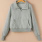 Sea Green Fleece Lined Zip Up Stand Collar Thumbhole Sleeve Sweatshirt