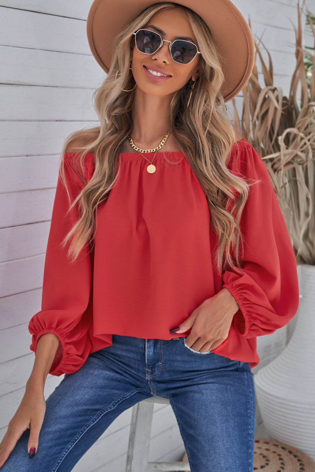 Off-Shoulder Balloon Sleeve Top