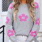 Angel Wings Flower Round Neck Long Sleeve Sweater