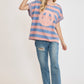 Umgee Peace Sign Patch Striped French Terry T-Shirt