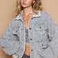 Raw Hem Star Textured Denim Jacket