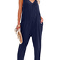 Textured Sleeveless V-Neck Pocketed Casual Jumpsuit