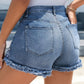 Raw Hem Denim Shorts with Pockets