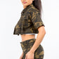 American Bazi Full Size Camouflage Short Sleeve Cropped Jacket