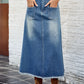 Raw Hem Buttoned Denim Skirt with Pockets