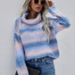 Rainbow Rib-Knit Turtleneck Drop Shoulder Sweater