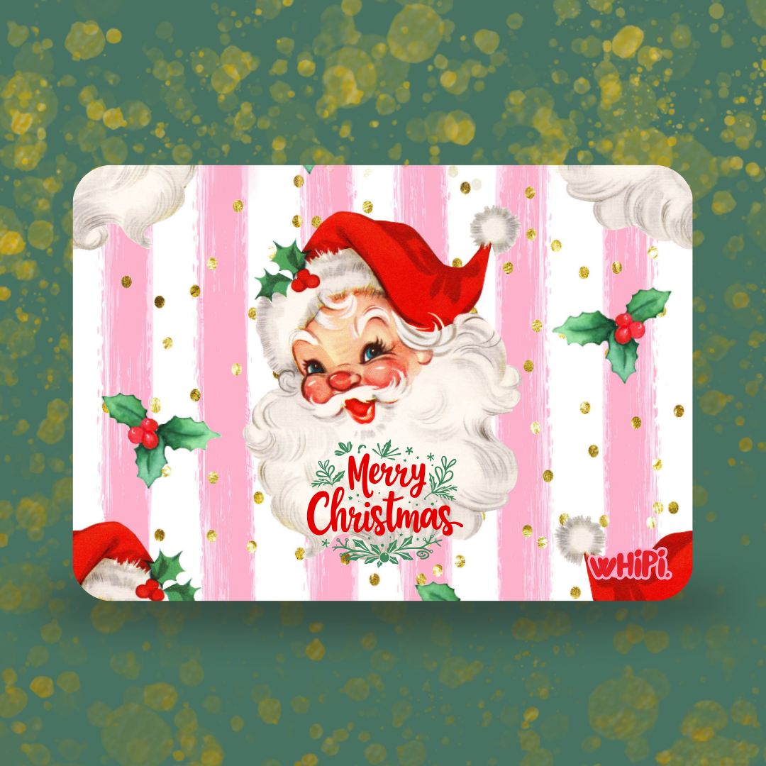 wHiPi. Gift Card—Merry Christmas Vintage Santa + Pink Stripes