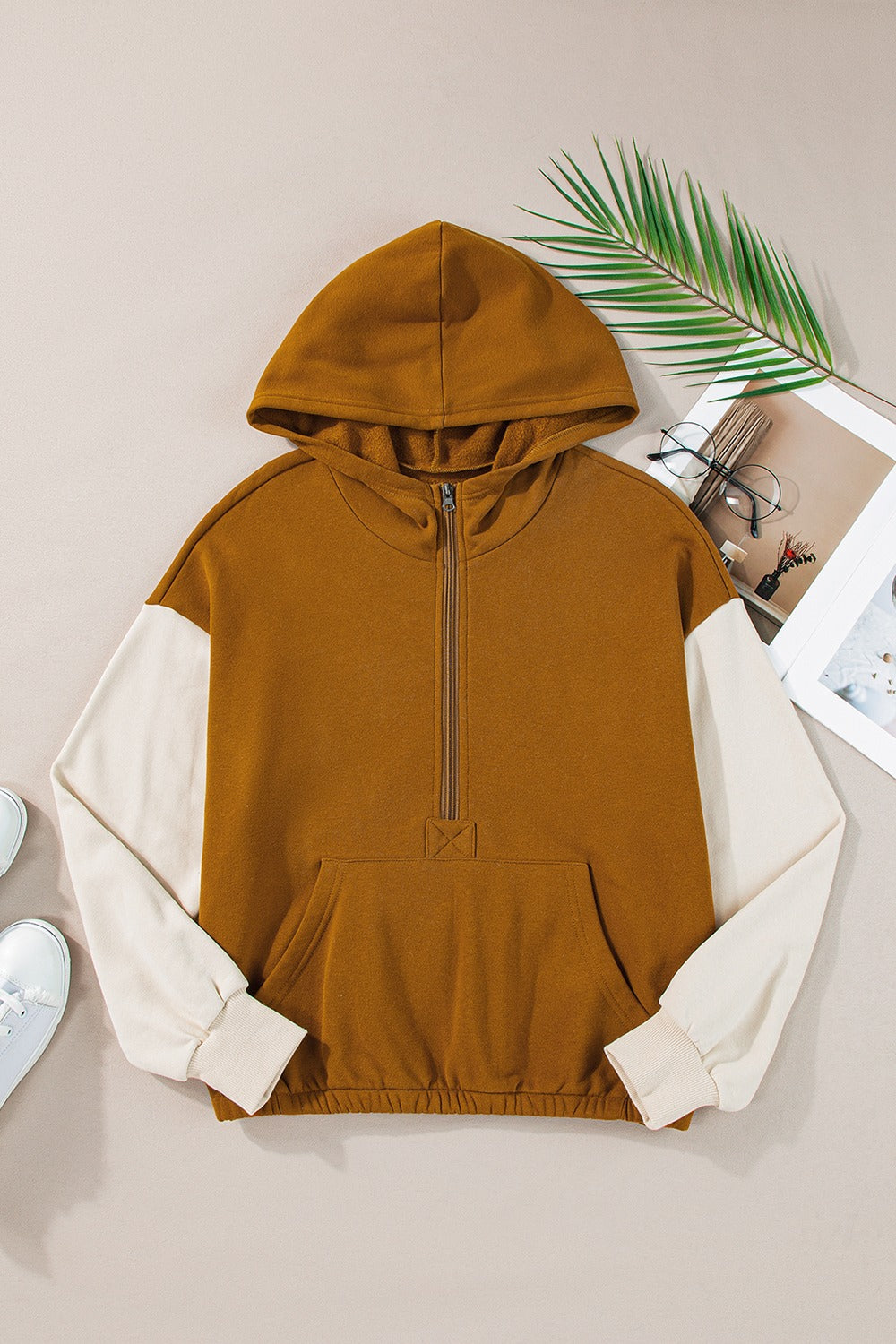 Color Block Half-Zip Up Hoodie