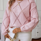 Openwork Sequin Round Neck Long Sleeve Sweater