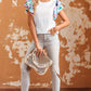 Multicolored Flutter Sleeve Round Neck Blouse